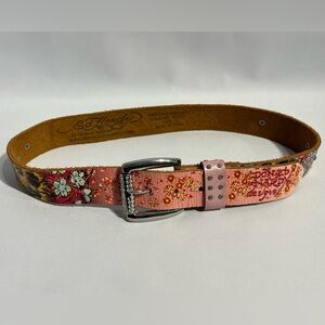 Ed Hardy Pink Belt with Floral Accents